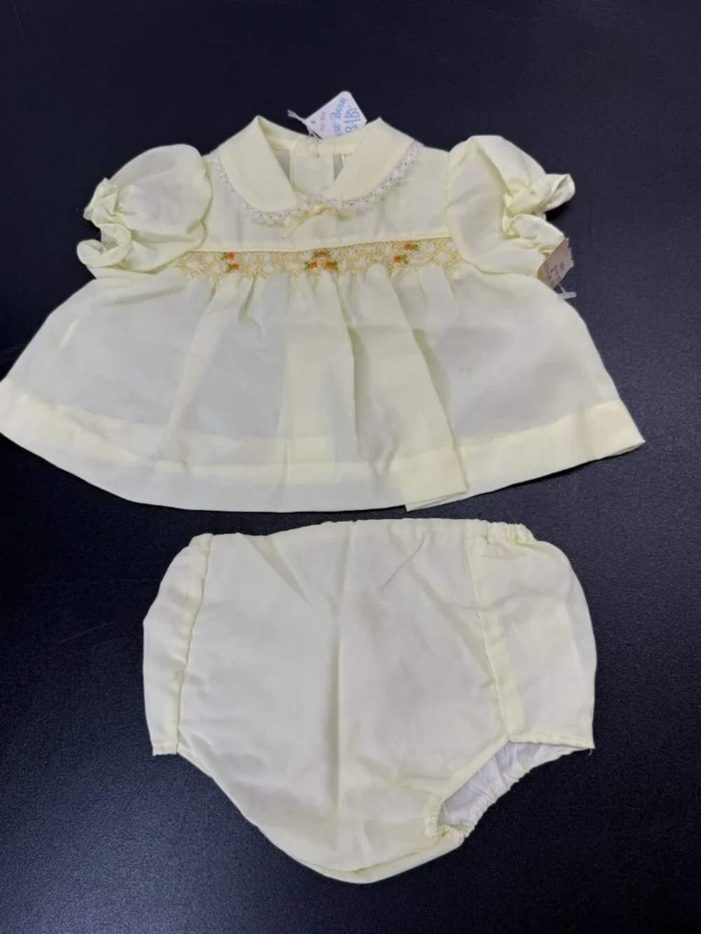 Vintage Yellow Baby Dress Orange Flowers Lace Handi-Panti Diaper Cover New Born